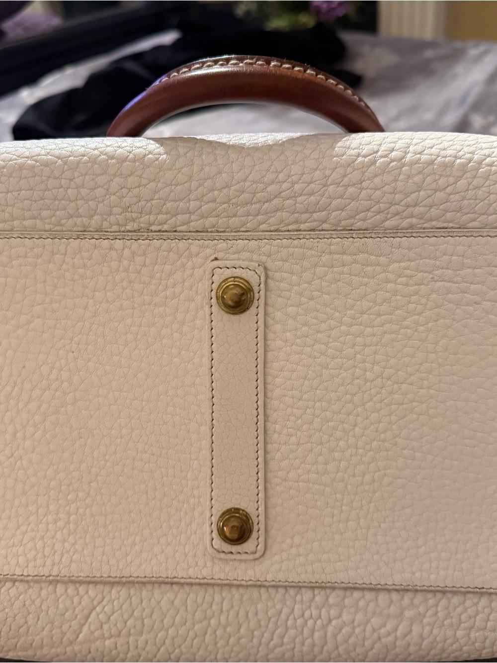 Gladstone vintage White Pebbled Leather Satchel with Brown Trim - Picture 3 of 7